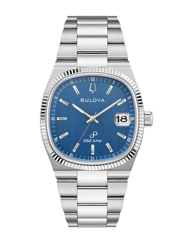 Pre-owned Bulova 96b440 Super Seville Quartz Sapphire Blue Dial Stainless Steel Watch