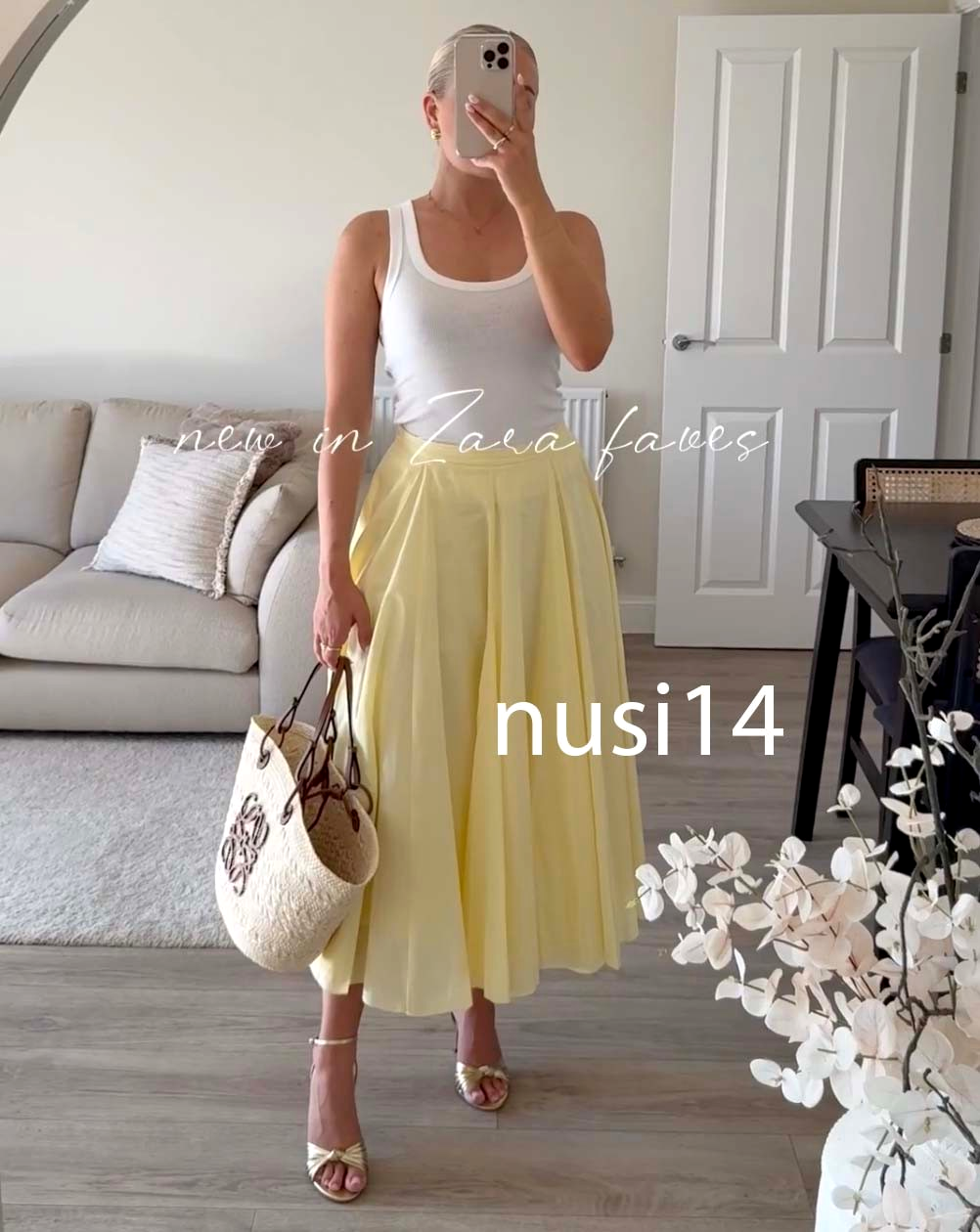ZARA NEW WOMAN MID-RISE ZW COLL FLARED MIDI SKIRT YELLOW XS
