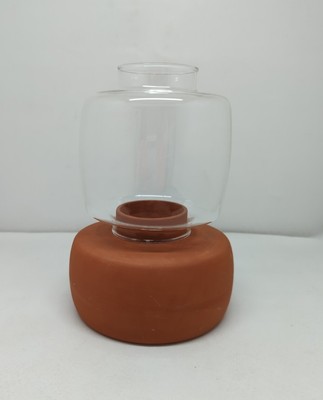 Terra Cotta Bortner & Bortner Candle Holder Clear Glass Chimney Southwestern 