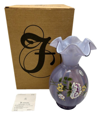 Fenton 9.5'' Vase Violet Opal 3206 QP #856/1500 Handpainted Signed NEW Old Stock