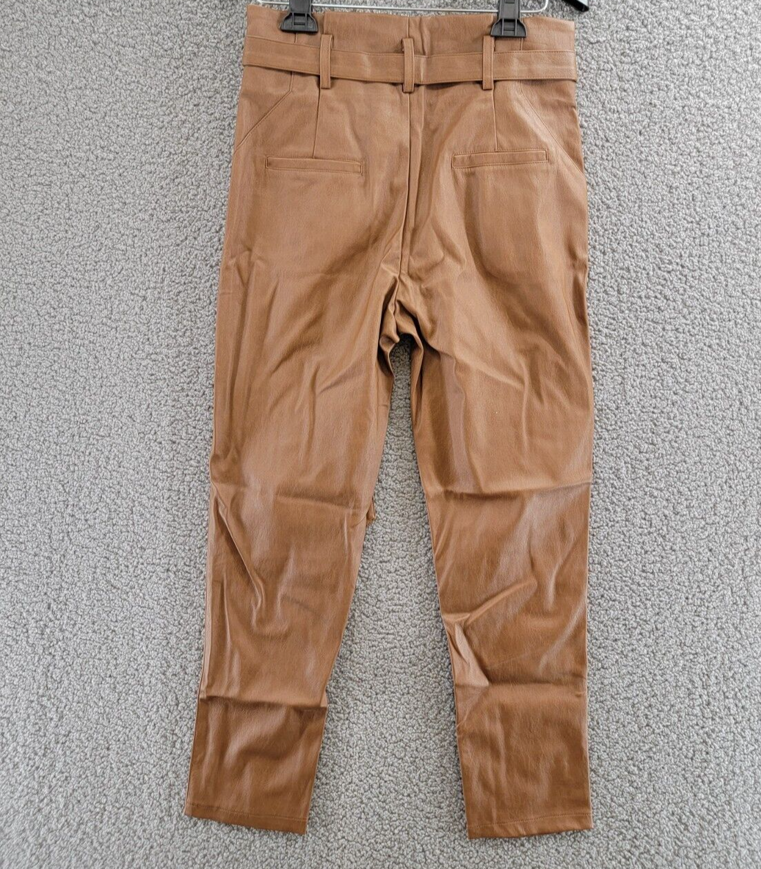 Lucy Paris Faux Leather Paperbag-Waist Pants Women's S Cognac Zip Front Closure - Picture 12 of 18