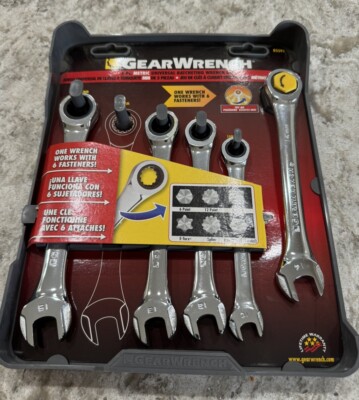 GearWrench 5pc Metric Universal Ratcheting Wrench Set 10mm 12mm 13mm 14mm 15mm