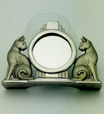 Signed JJ Jonette Vintage 1980s Silver Cats Decorative Mirror