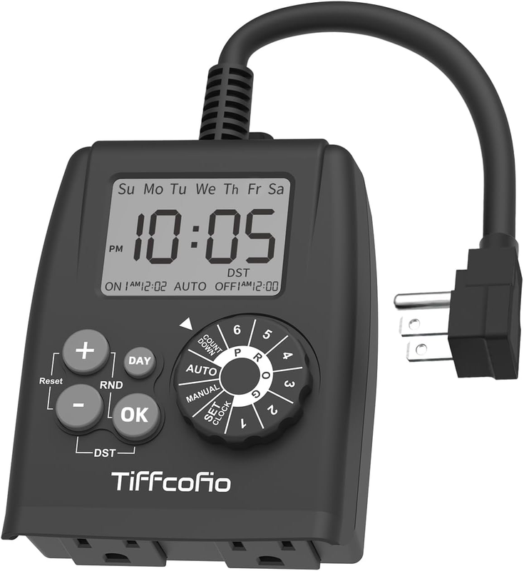 Digital Outdoor Timer Outlet Programmable 2 Outlet Waterproof ...