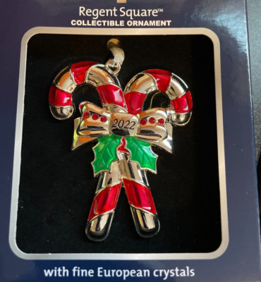 Regent Square Christmas Candy Cane 2022 Ornament NEW European Crystals Holiday