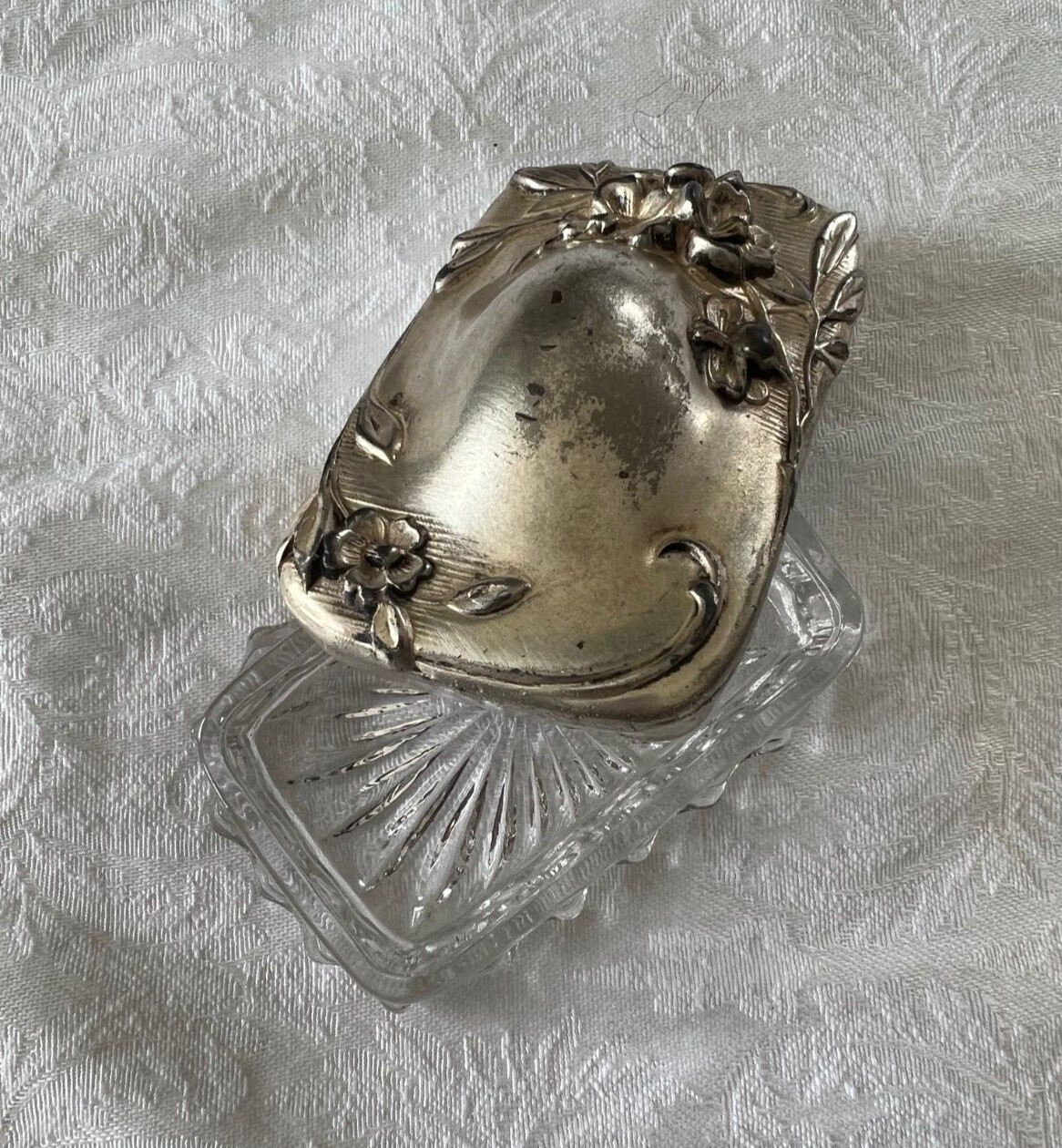 Vintage Antique Small Trinket Box - With Glass Box And Metal Lid Art Nouveau Vintage Antique Small Trinket Box - With Glass Box And Metal Lid Art Nouveau