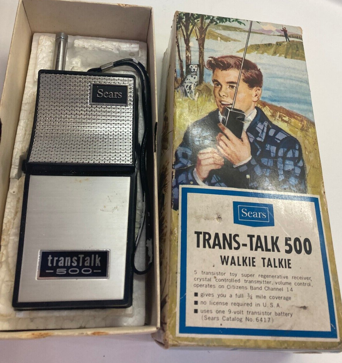 Sears Roebuck Trans-Talk Walkie Talkie 500 Original Box Untested Vintage