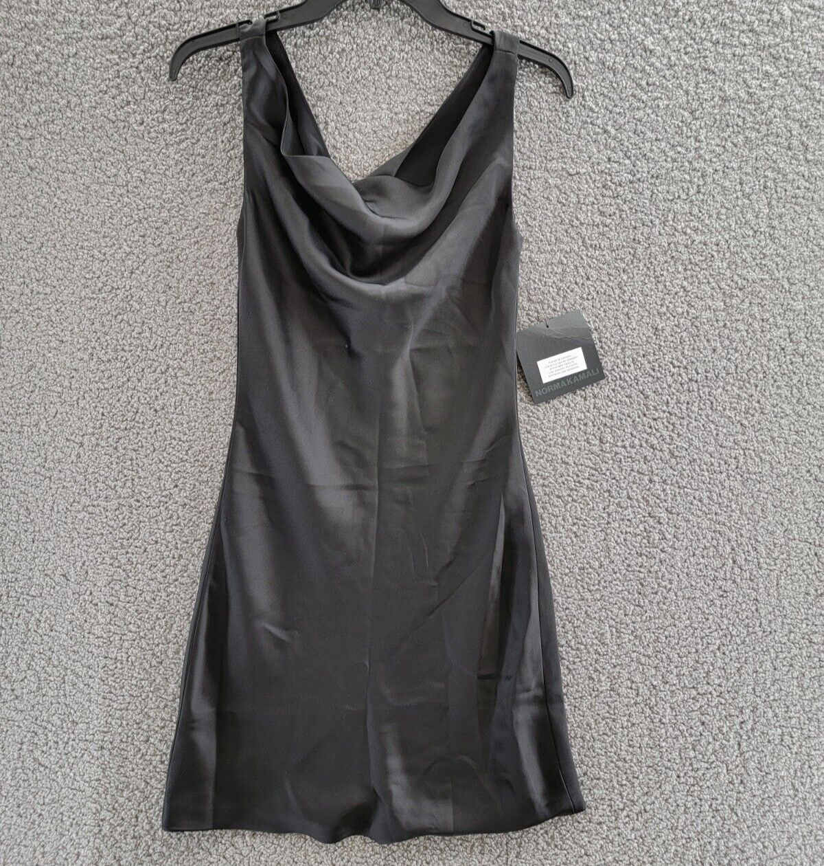 Norma Kamali Maria Cowl Neck Mini Dress Women's XS/34 Black Solid Sleeveless - Picture 9 of 16