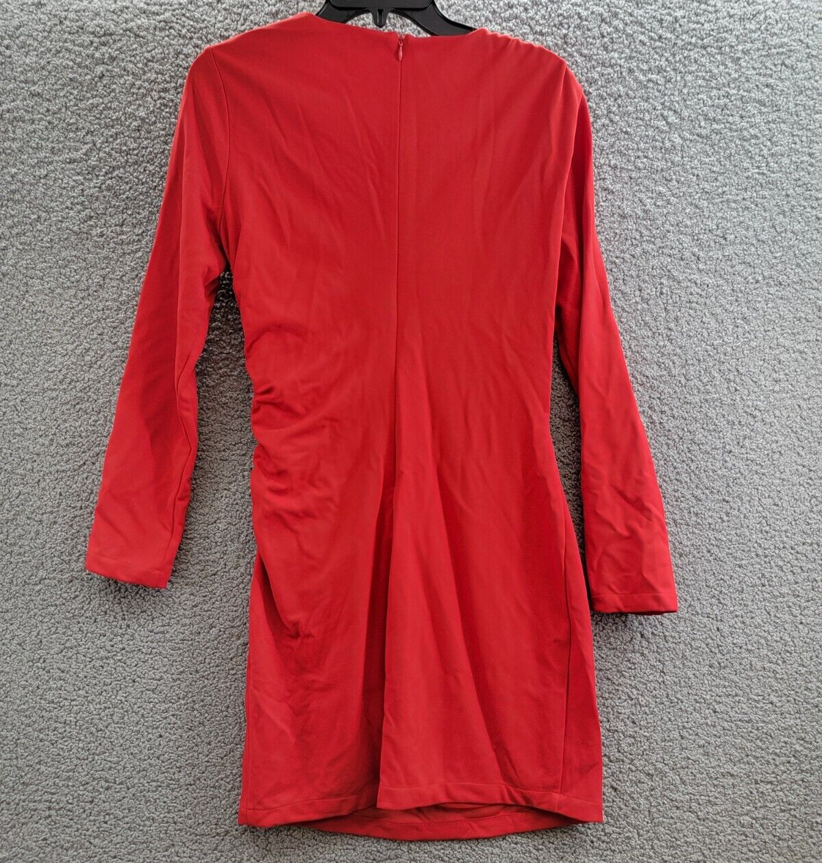 AQUA Draped Long Sleeve Mini Sheath Dress Women's L Red Solid Back Zip Closure - Picture 11 of 16
