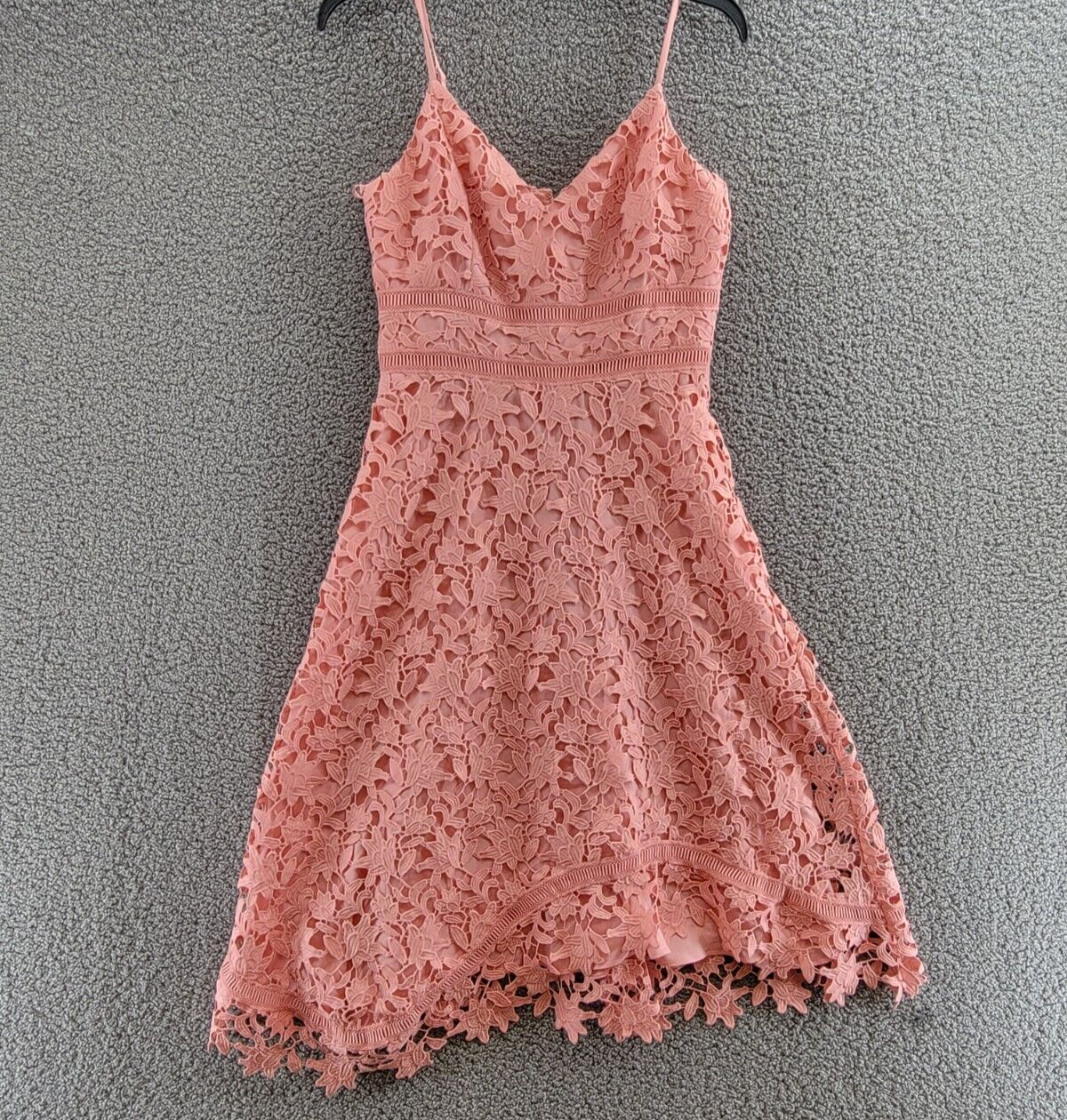 Eliza J Asymmetric Hem Lace Dress Women's 4 Peach Sleeveless Back Zip Closure - Picture 2 of 16