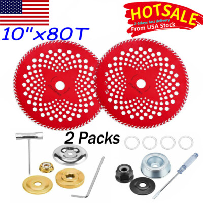 2 Pack 10'' x80T Carbide Tip Brush Cutter Blades Weed Eater Blades