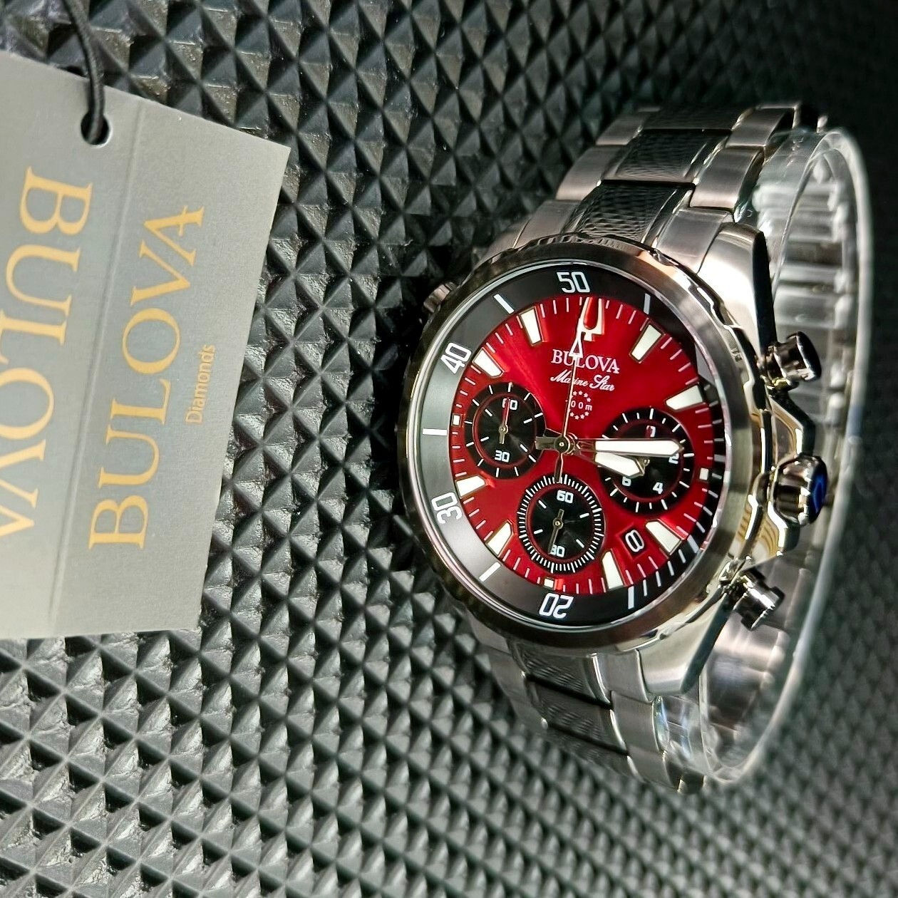 Pre-owned Bulova - Marine Star Red Men's Quartz Watch With Tags (98b350)