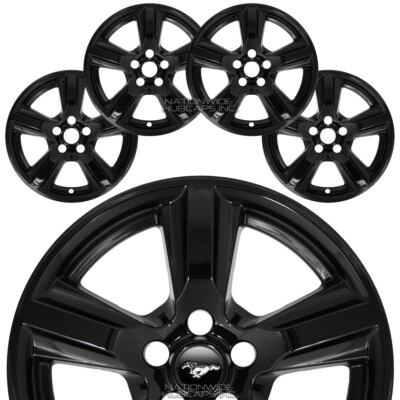 4 fits 2015-2020 Ford Mustang V6 Black 17'' Wheel Skins Hub Caps Alloy Rim Covers
