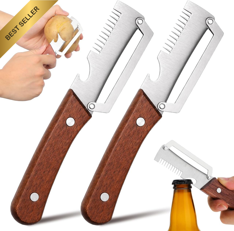2Pcs Stainless Steel Vegetable Peelers with Wood Handles