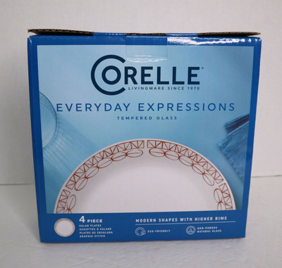 Corelle 4 pc Salad Plates Everyday Expressions Graphic Stitch 7.5'' nib