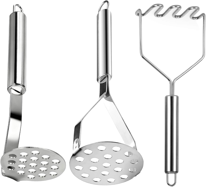 Potato Masher Set, 3-Piece Heavy Duty Stainless Steel, Multi-Purpose for Mashing