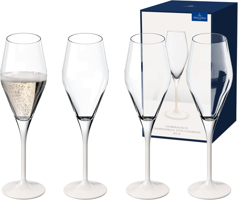 - Manufacture Rock Blanc Champagne Flute Set, 4 Pcs. Set of Drinking Glasses for Champagne and Sparkling Wine, 8.75 Oz, Crystal Glass, Matte White Slate Look