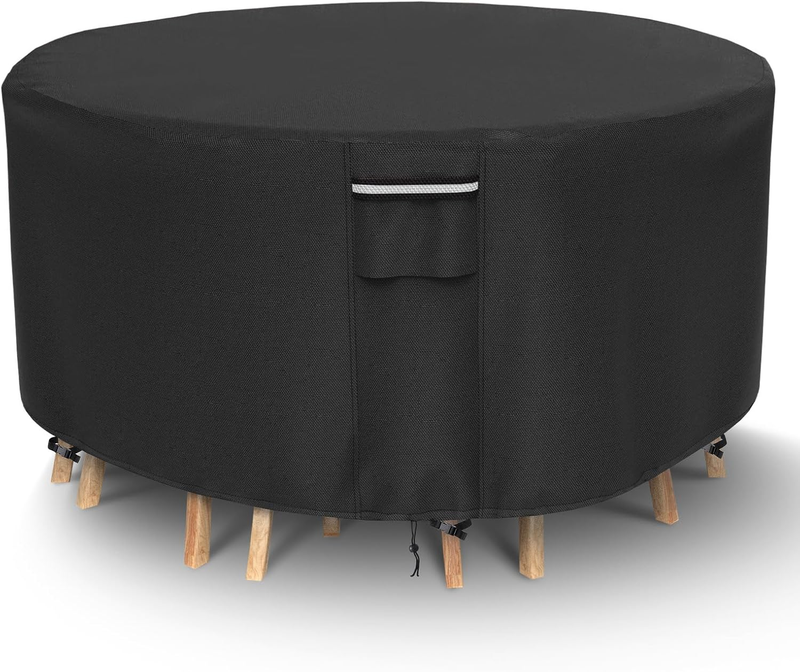 Round Patio Furniture Covers, 500D Heavy Duty Waterproof UV Resistant Cover for round Outdoor Dining Table & Chairs,110