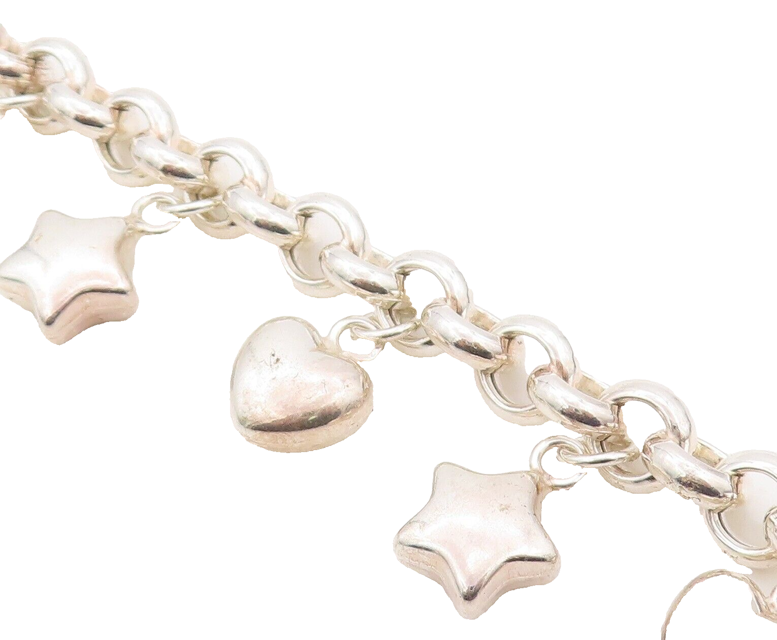 925 Sterling Silver Vintage Bracelet Dangling Heart And