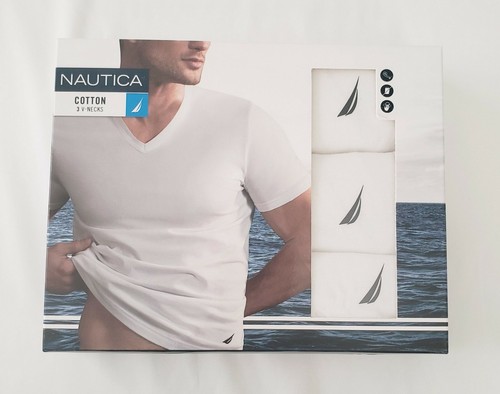 Nautica Mens 3 Pack V-Neck T-Shirt Tagless Medium Soft