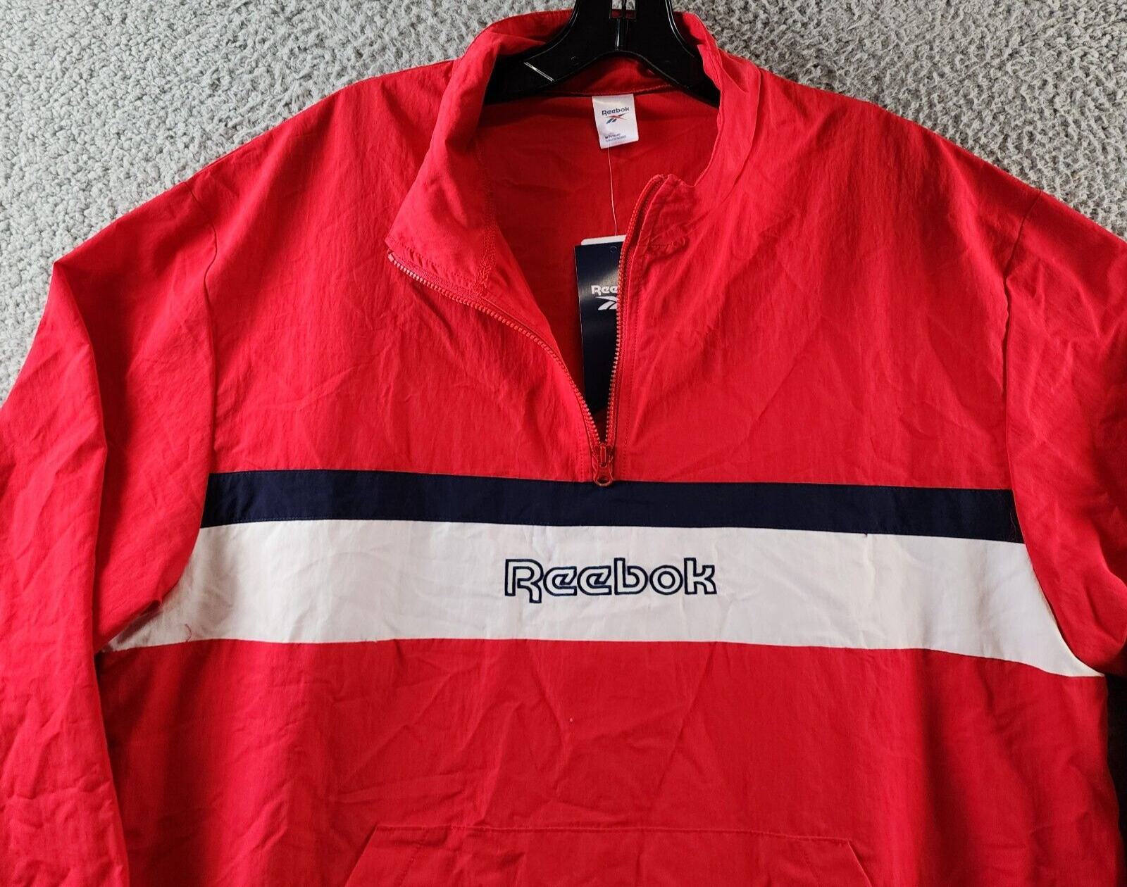 Reebok Retro Colorblocked Quarter-Zip Popover Men's L Vector Red Kangaroo Pocket - Picture 4 of 16