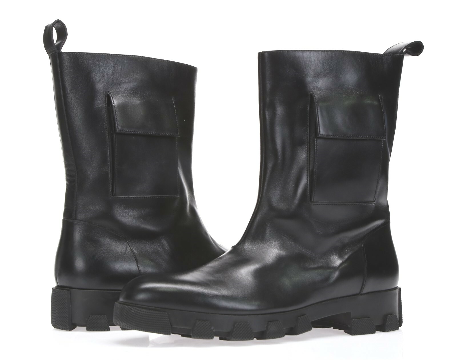 BALENCIAGA Womens Black Leather Pocket Pull On Mid Calf
