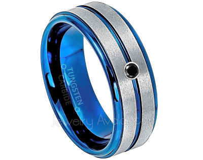 2-Tone Grooved Center Tungsten Ring Custom Made 0.07ct Black Diamond Ring #767