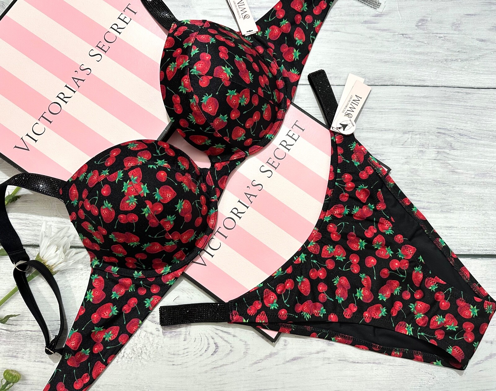 

VICTORIAS SECRET SWIM Shine Strap Sexy Tee Push-Up Bikini Brazilian Set Berry, Mixed berry