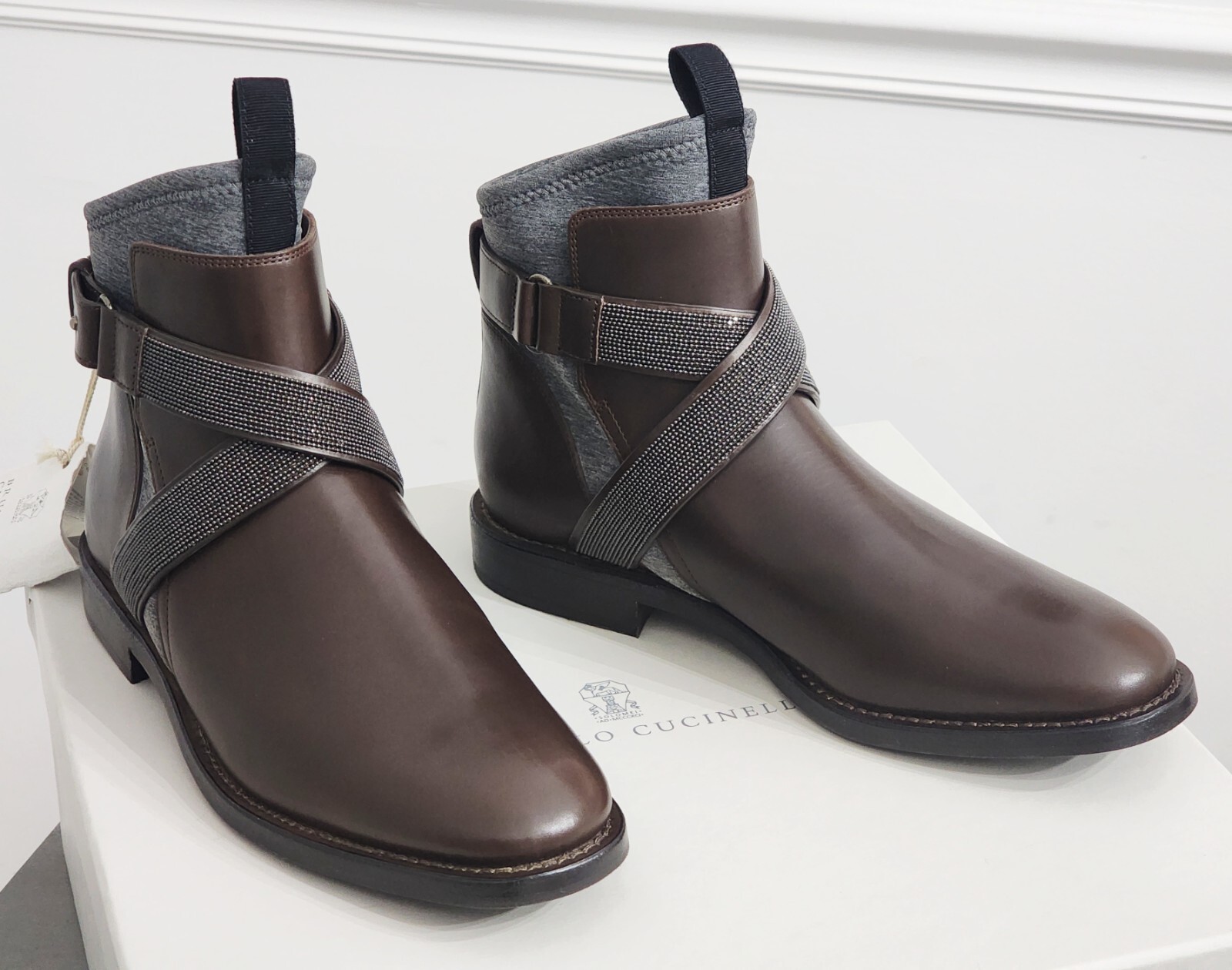 ショートブーツ・ブーティ BRUNELLO CUCINELLI Monile ankle boots (MZSFG3121 C8769) BRUNELLO CUCINELLI WOMEN'S MONILI STRAP BROWN LEATHER ANKLE