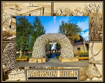 Jackson Hole Wyoming with Elk Laser Engraved Wood Picture Fram...