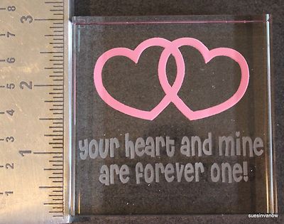 Your Heart & Mine Frosted Glass Crystal Block Sayings Plaque Ship a Gift Boxed 