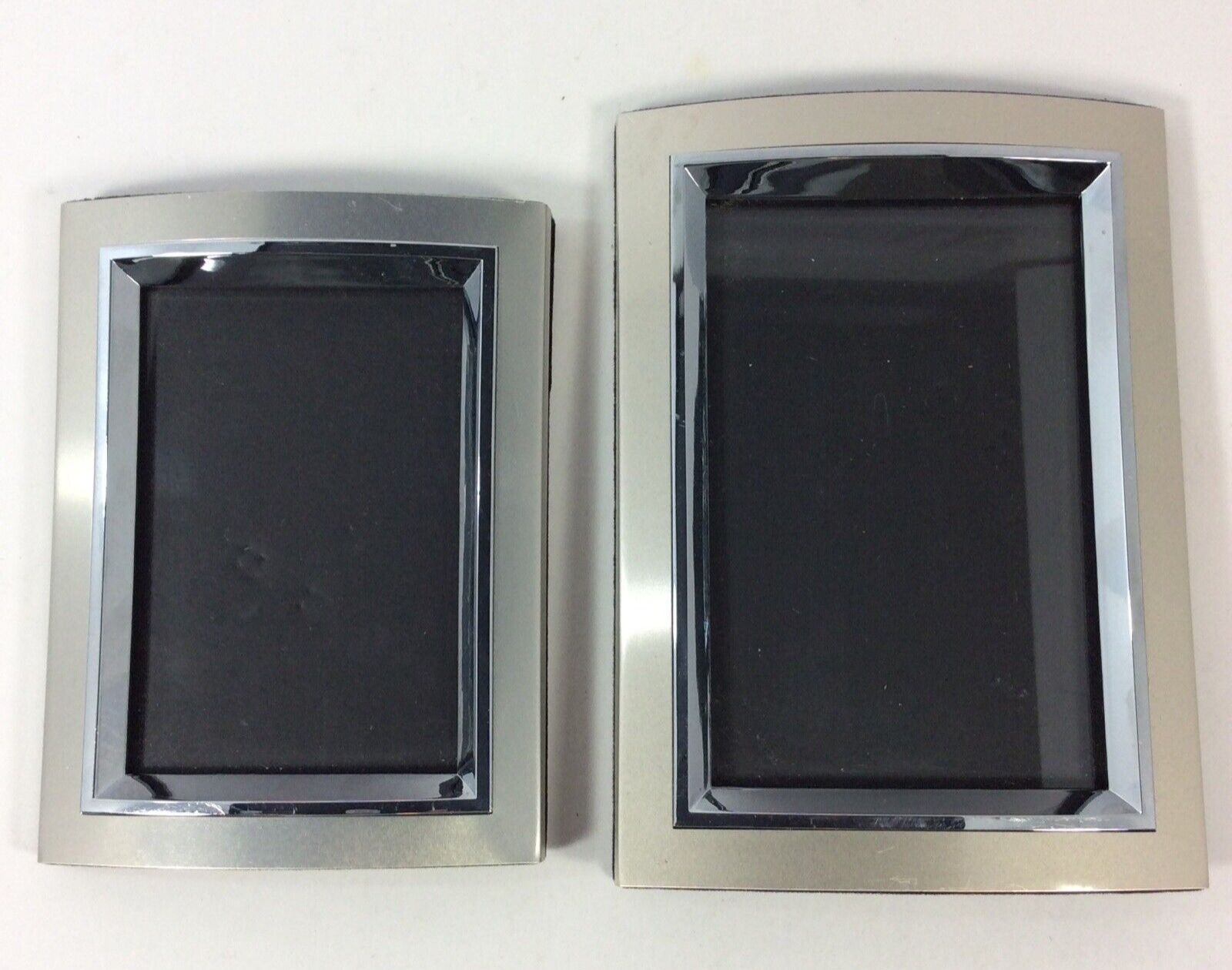 Chrome Silver Tone Picture Frame Lot 2 Photo Curved Modern