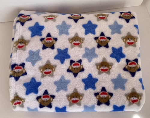 Monkey Face Stars Toddler Baby Blanket Lovey Blue