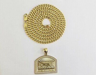 Pre-owned Globalwatches10 10k Real Gold Last Supper Charm With Miami Cuban Chain 24inch 5mm 10kt Gold Set
