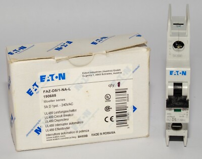 Eaton Circuit Breaker, 1 Pole, 5A, 240 VAC, Screw Terminals (FAZ-D5/1-NA-L)