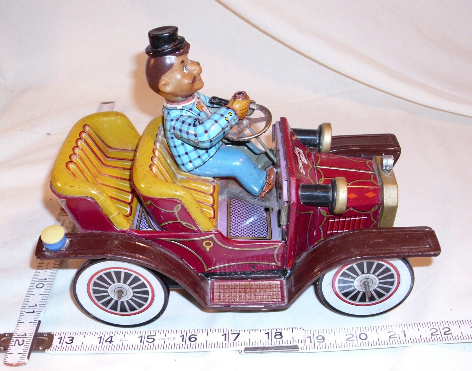SMOKEY BILL ON OLD FASHION CAR TIN BATTERY TOY JAPAN 1960s SMOKEY BILL ON OLD FASHION CAR TIN BATTERY TOY JAPAN 1960s