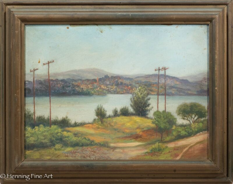 Beautiful Antique American Impressionist Oil Painting Landscape With City, Fine!