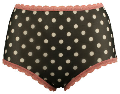 Ex-Store Lace Trim Sheer Mesh Full Brief Knickers Black Spot