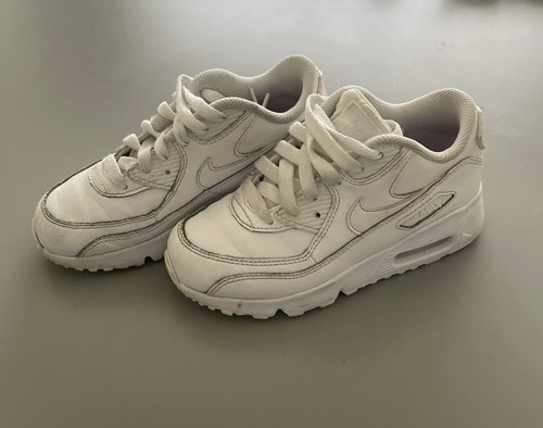Nike Air Max 90 Leather Kids Triple White Youth Size 12C | eBay
