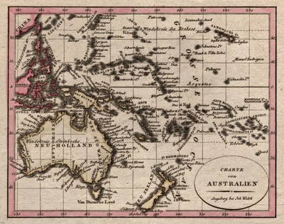AUSTRALIEN PAZIFIK Original Kupferstich Landkarte Walch klein 1820