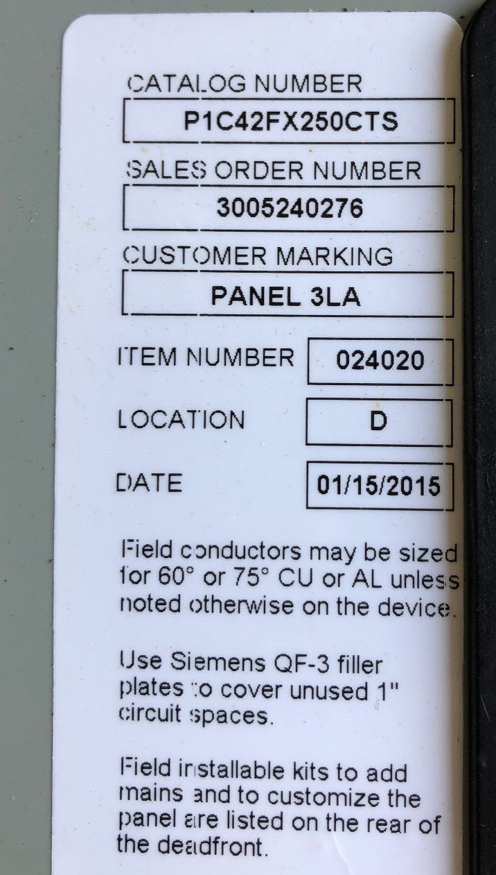 Lot Siemens Panel Interior P1C42FX250CTS   250A 208y/120v 3P 4W  BRAND NEW!!!1