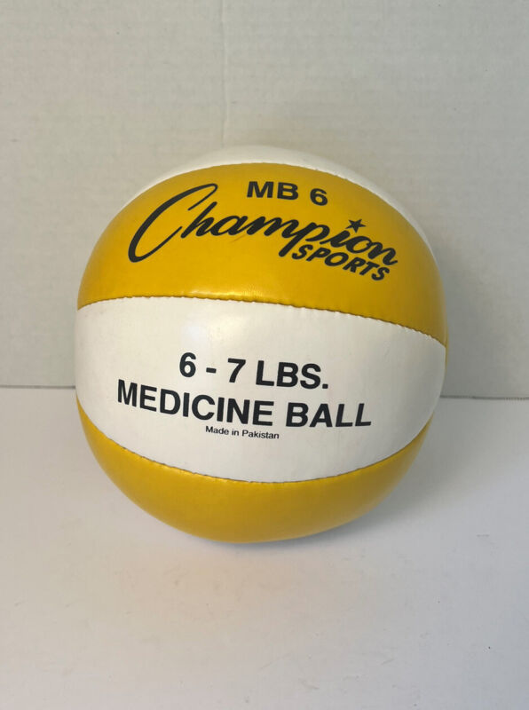 🔥Champion Sports 6 lb.-7lbs Heavy-Duty Leather MEDICINE BALL, Yellow/White🔥