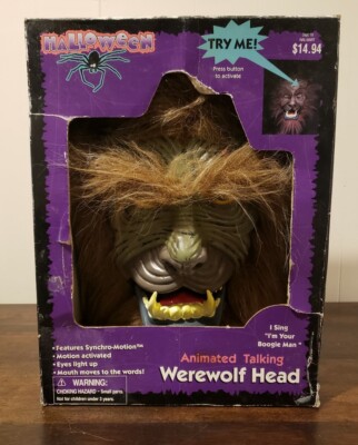 Gemmy Halloween Animated Door Greeter Talking Werewolf Head Sings Boogie Man New