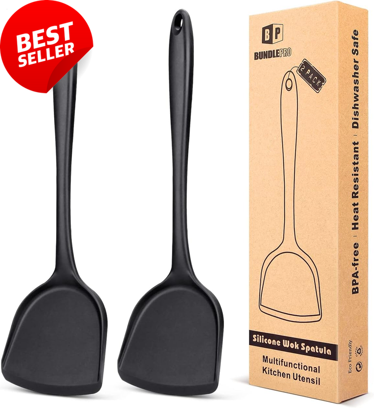 2x Silicone Wok Spatula, Non-Stick, Heat Resistant, Dishwasher Safe