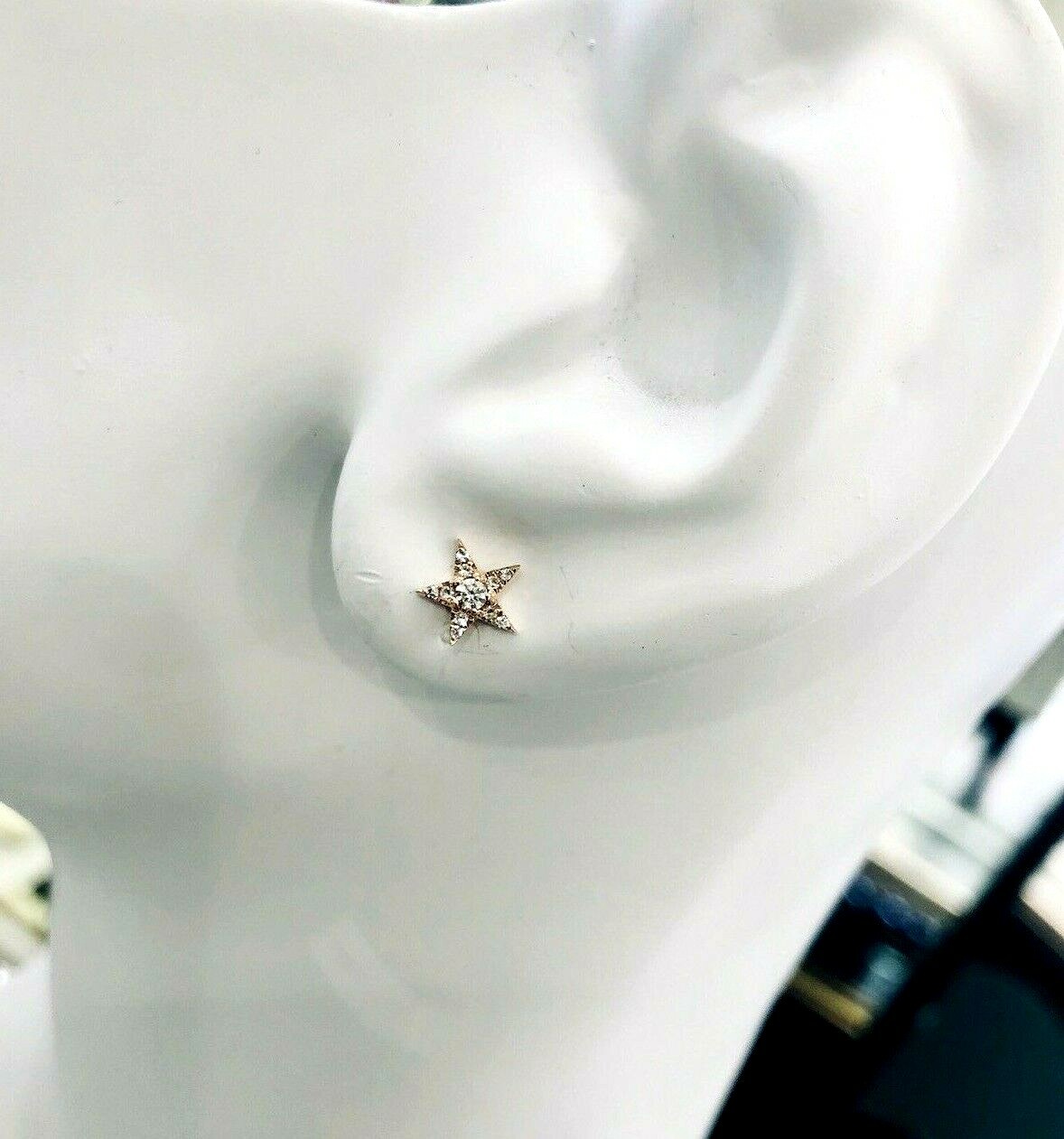 Pre-owned White Diamonds 14k Diamond Star Stud Earrings Solid Rose Gold .11ct. Pair Genuine Diamonds In White