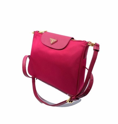 Prada Women's Tessuto Saffiano Pink Ibisco Nylon Crossbody Bag Handbag 1BH933