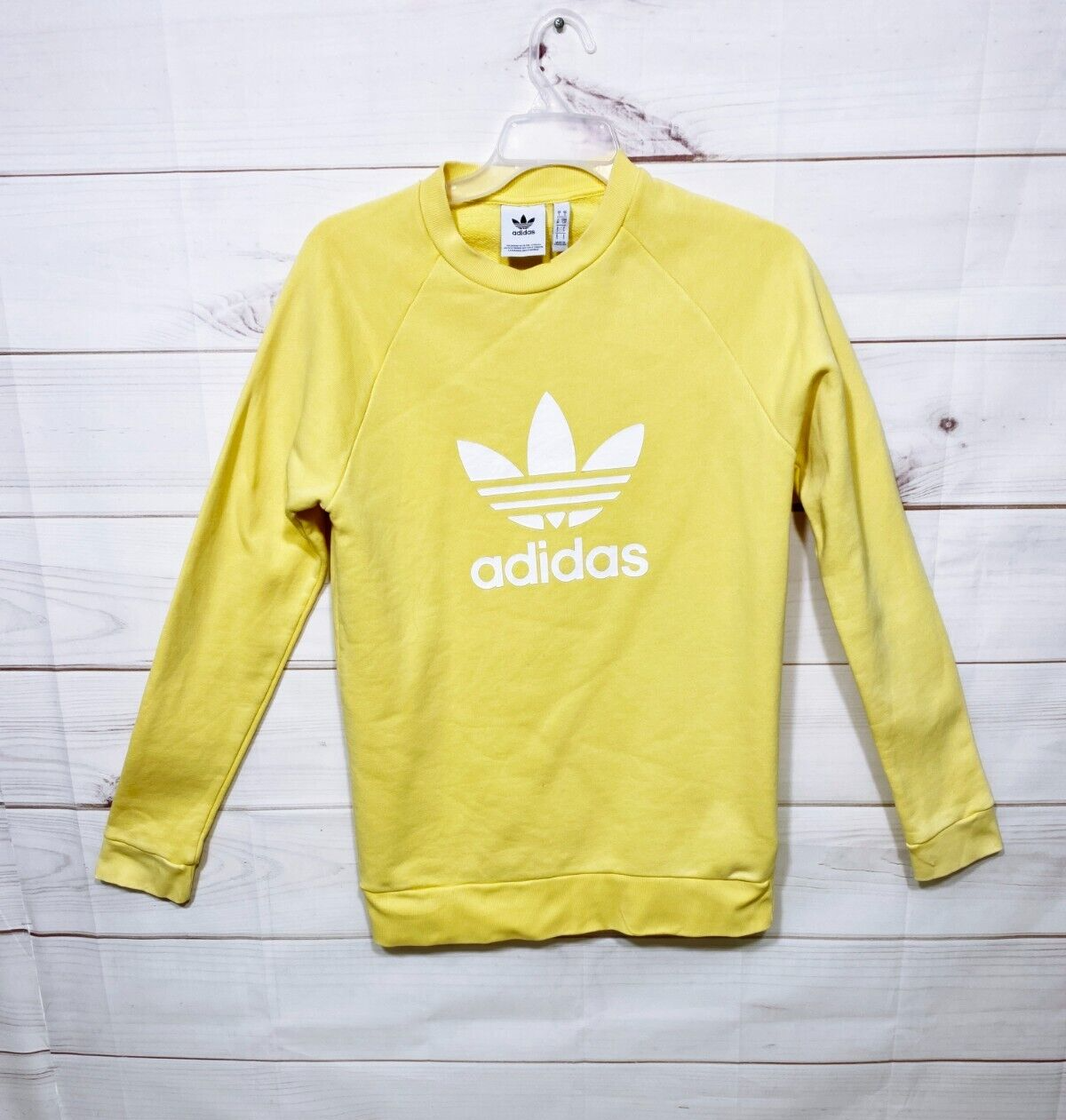Adidas Mens Sweatshirt Size S Yellow Crew Neck Long Sleeve Pullover 100 Cotton