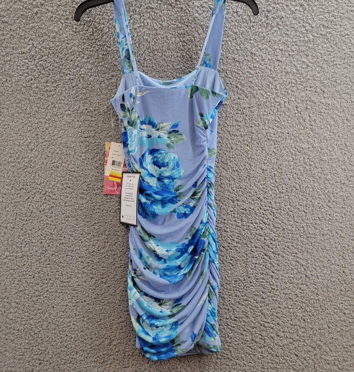 Emerald Sundae Floral Ruched Mesh Tank Dress Juniors' XS Blue Multi Pullover - Picture 9 of 15