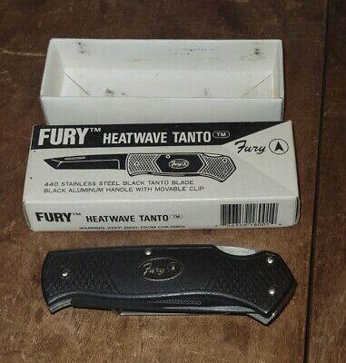 1980s FURY Heatwave Tanto w/Box & Bar Clip TAK FUKUTA SEKI Japan Lockback Knife