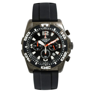 Pre-owned Lorenz Mens Wristwatch  26171ff Chrono Silicone Black Sub 100mt